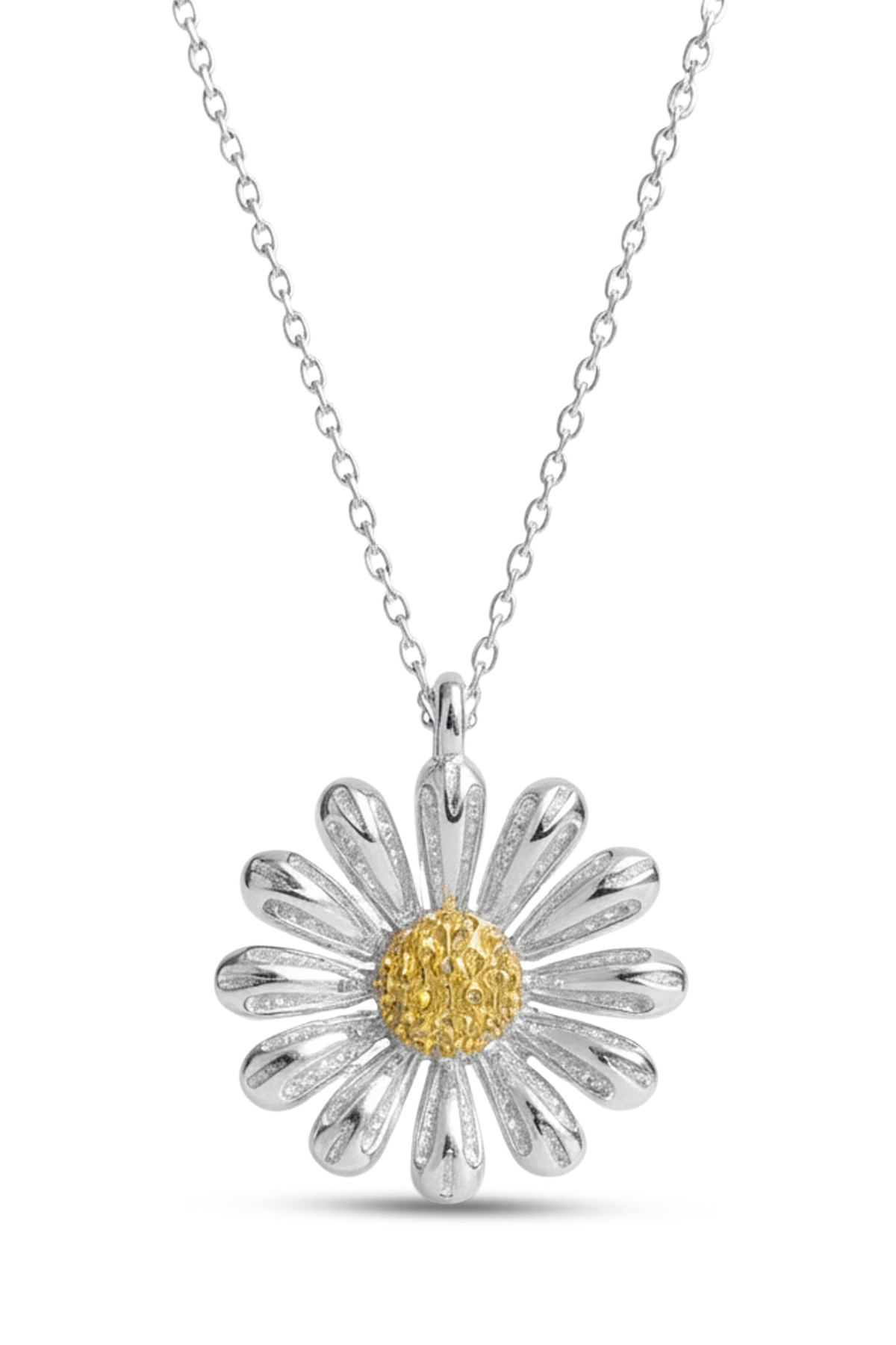 Daisy Flower Necklace | Yellow Center Detail 925 Sterling Silver Necklace