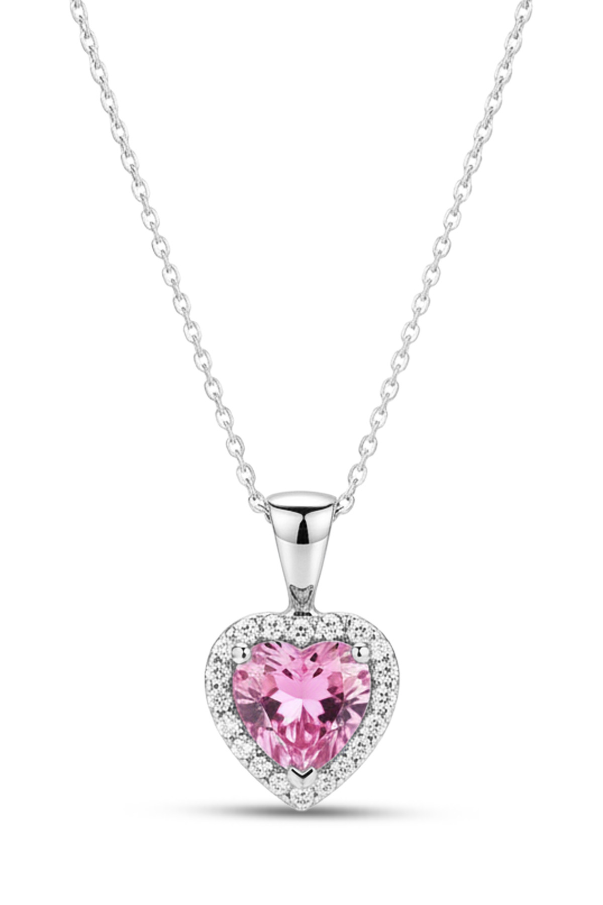 Heart Cut Zirconia Necklace | Pavé Halo Detailed 925 Sterling Silver Necklace