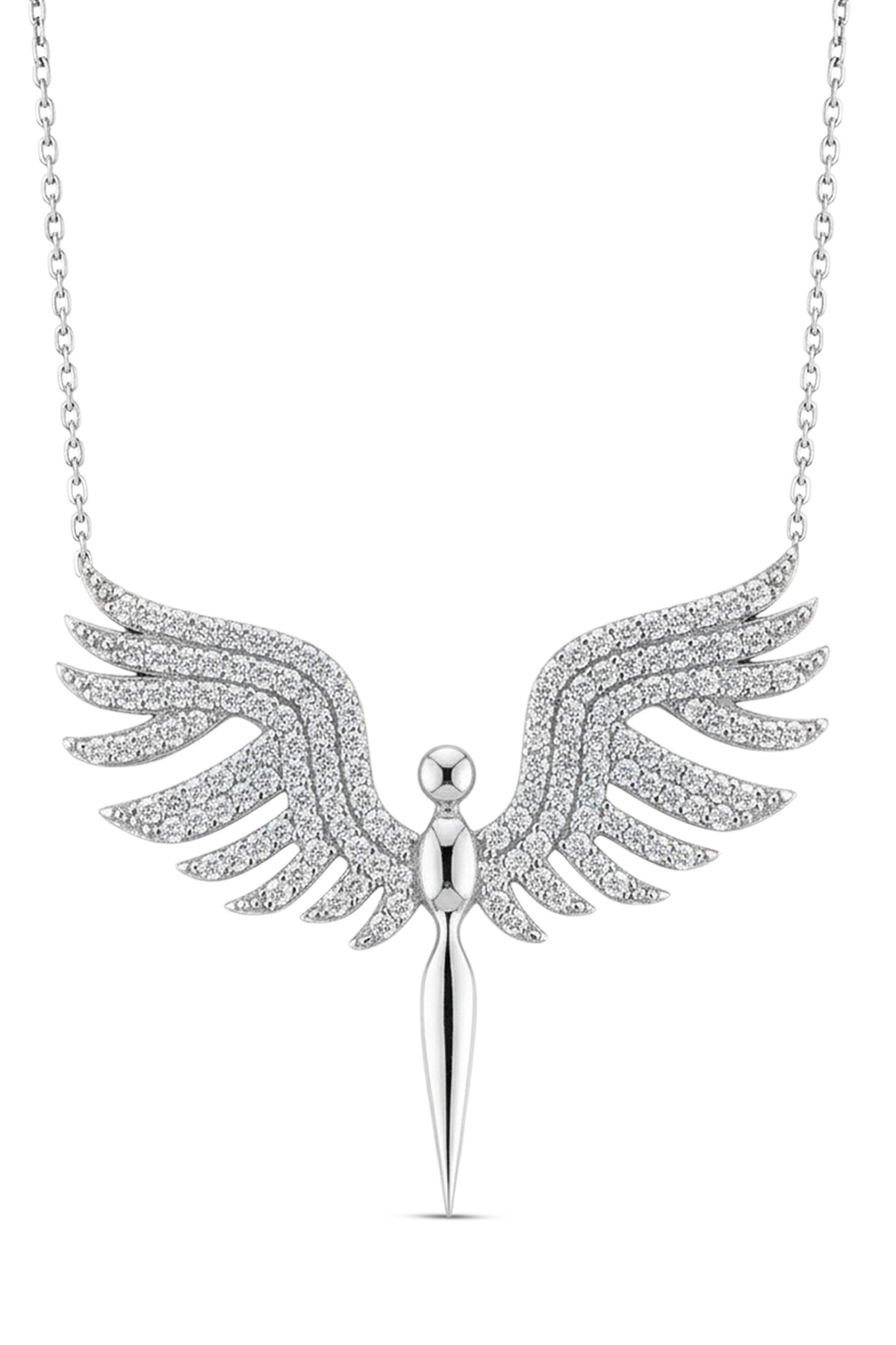 Fine Mount Angel Necklace | Spread Wing Zirconia 925 Sterling Silver Necklace