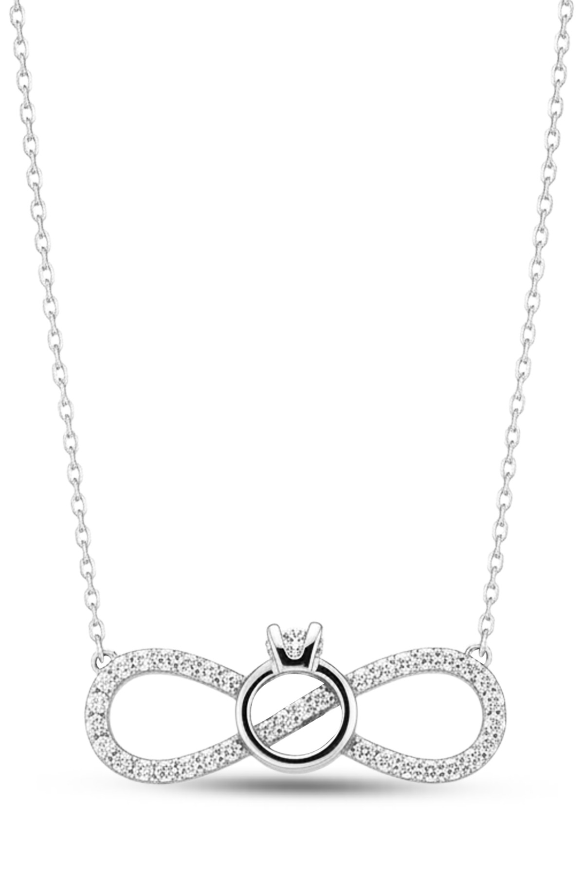 Infinity Solitaire Necklace | Zirconia Inlaid 925 Sterling Silver Necklace