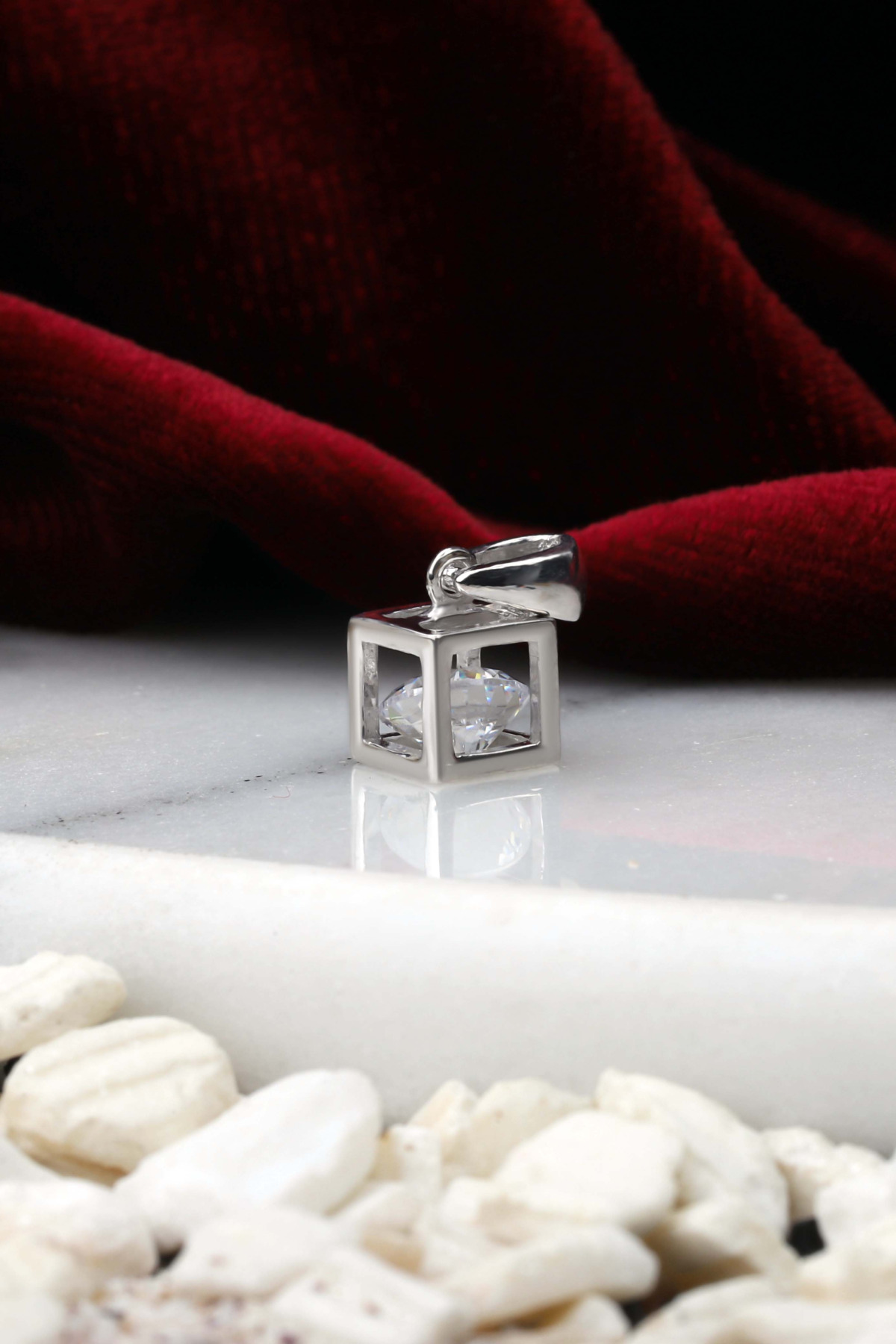 Geometric Cube Pendant | Solitaire Zirconia 925 Sterling Silver Pendant