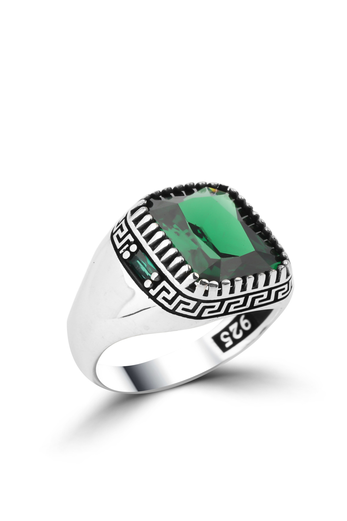 Greek Key Patterned Rectangle | Zirconia 925 Sterling Silver Men's Ring