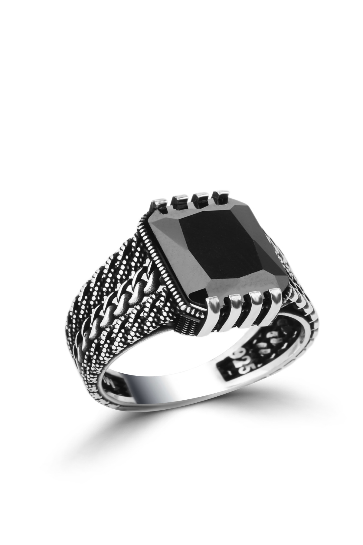 Chain Detailed Rectangle | Zirconia 925 Sterling Silver Men's Ring
