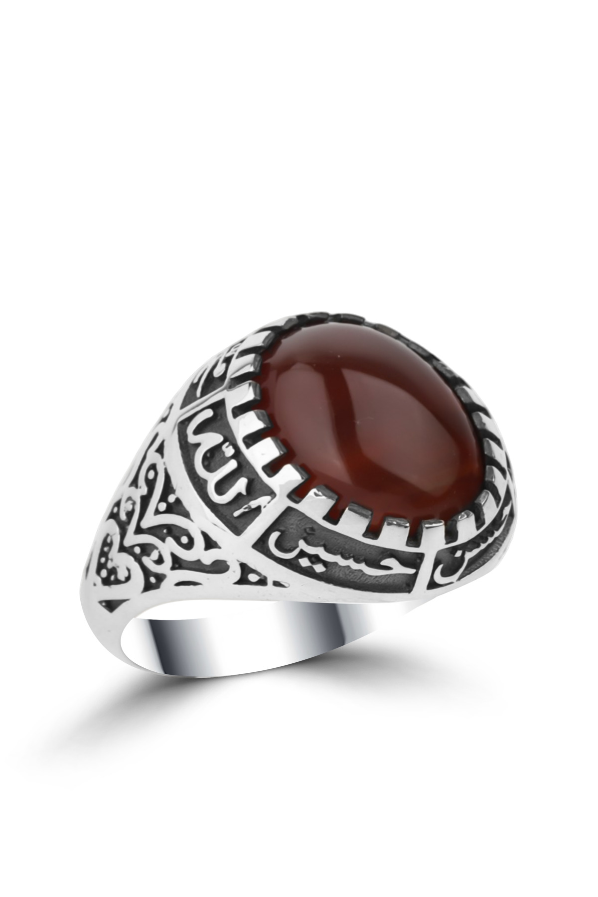 Religious Inscription Oval Agate | 925 Sterling Silver Men's Ring