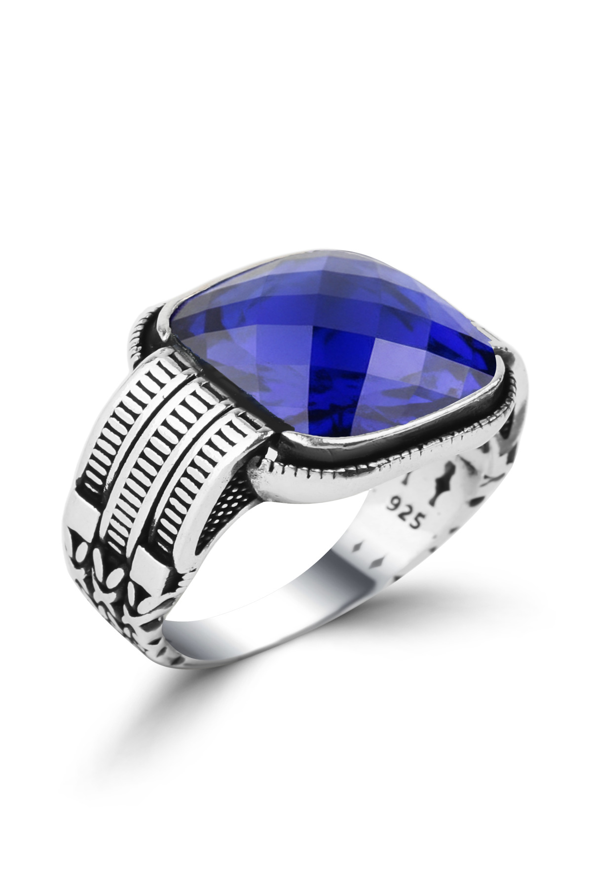 Parallel Line Detailed | Zirconia 925 Sterling Silver Men's Ring