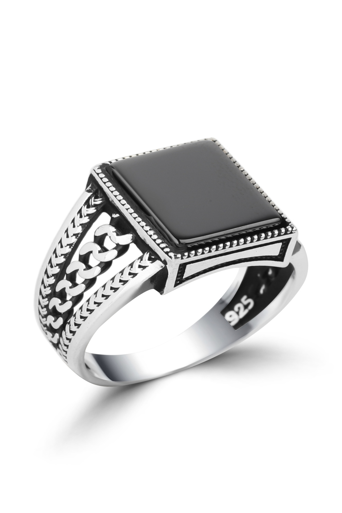 Chain Link Side Onyx | 925 Sterling Silver Men's Ring