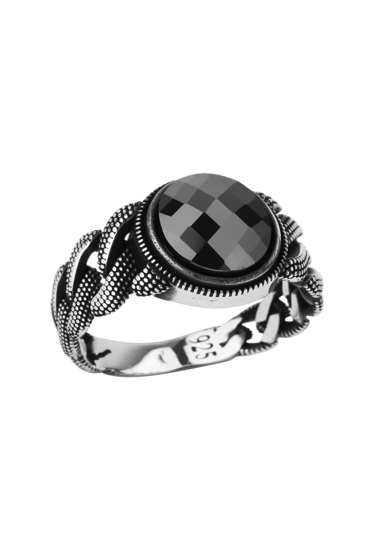 Chain Link Textured Oval | Zirconia 925 Sterling Silver Men's Ring