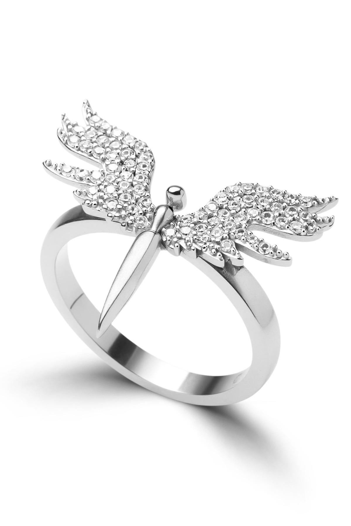 Mystic Angel Aura | Shimmering Winged Motif and White Sparkling Stones 925 Sterling Silver Ring