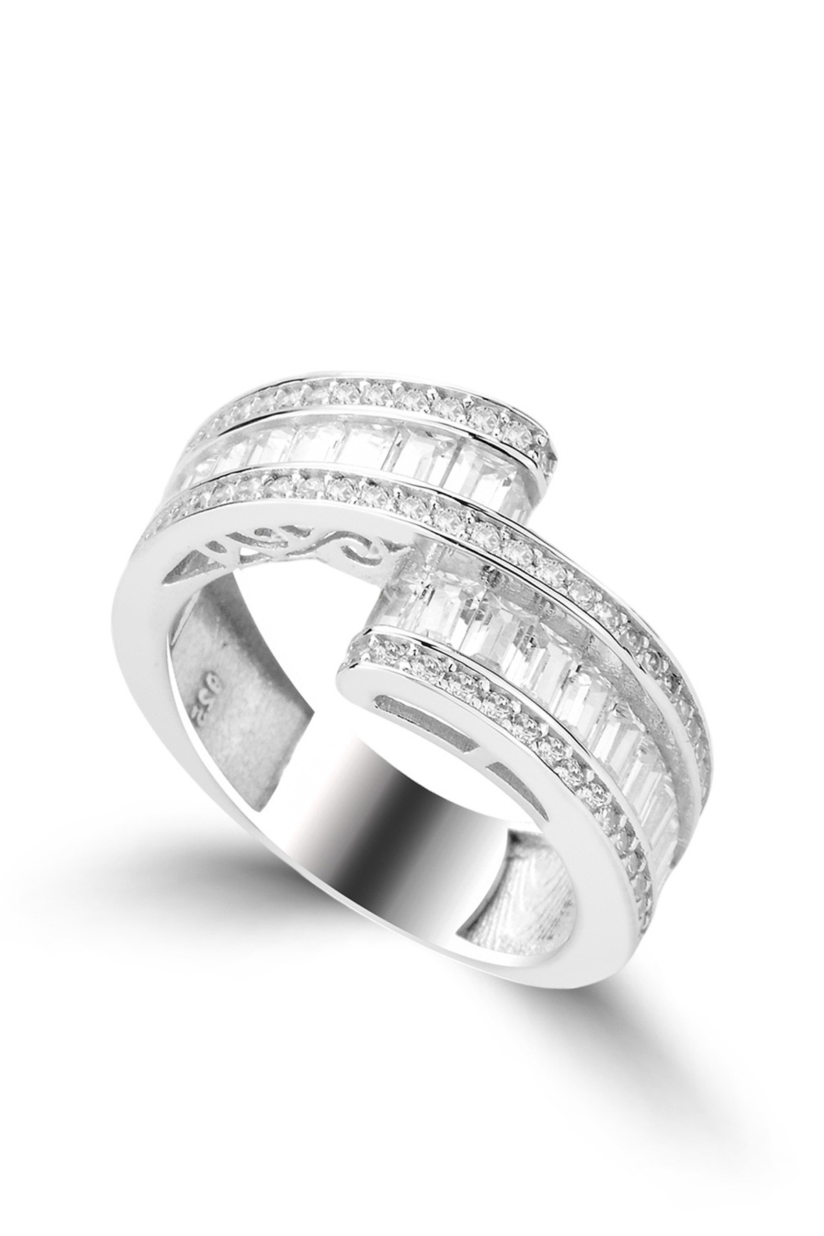 Infinity Baguette Aura | Double Row Baguette-Cut and Sparkling Pave-Set 925 Sterling Silver Ring