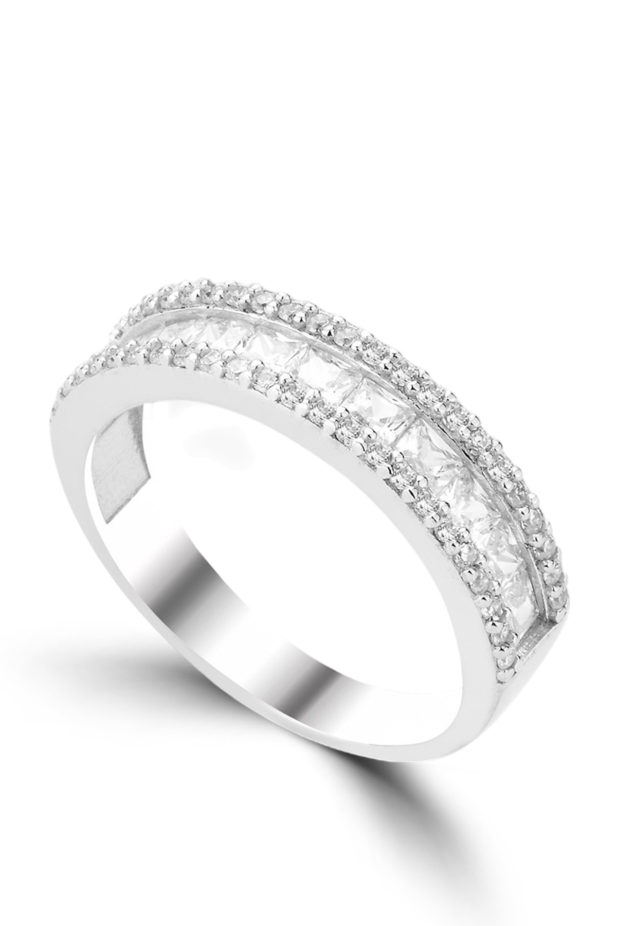 Princess Elegance | Princess-Cut Central Row and Sparkling Pave-Set Side Stones 925 Sterling Silver Ring