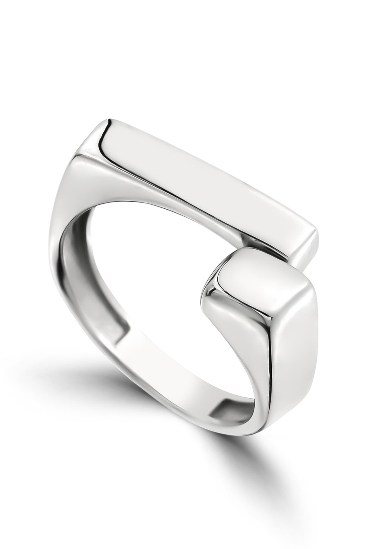 Geometric Minimalist | Sleek Polished Bar and Cube Open Design 925 Sterling Silver Ring