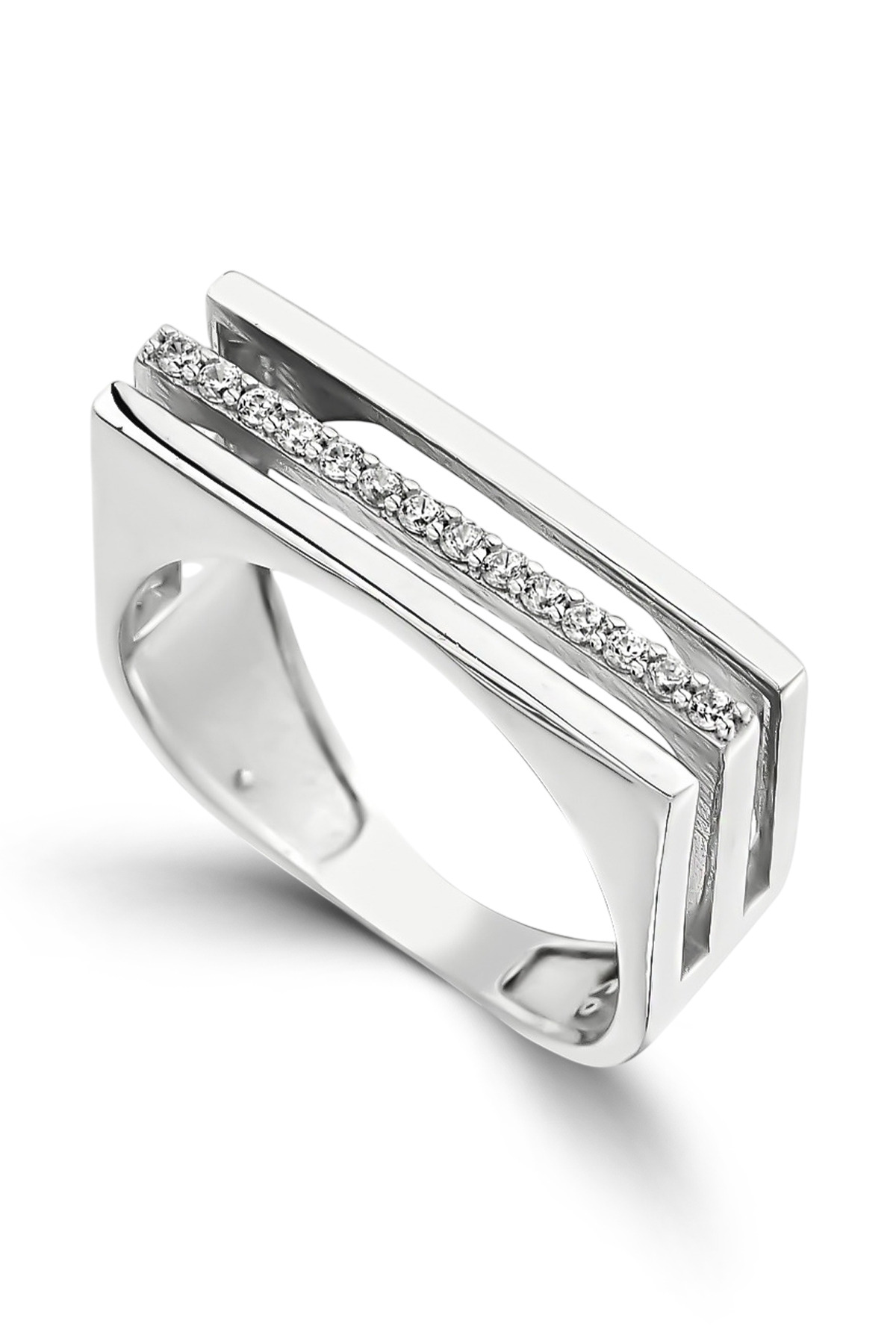 Architectural Chic | Sleek Triple Bar Design with Sparkling Center Stones 925 Sterling Silver Ring