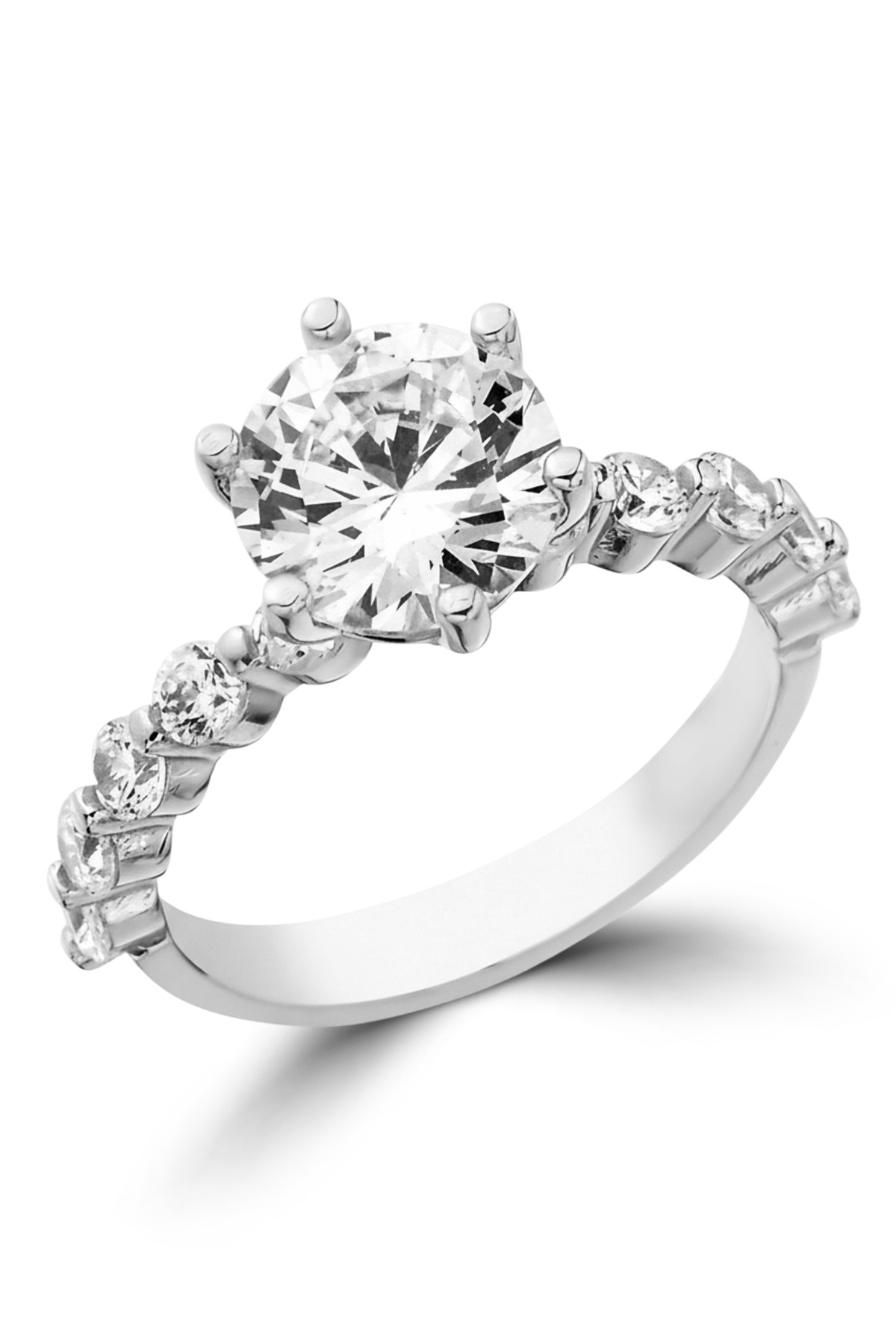 Solitaire Majesty | Large Round-Cut Center Stone with Stone-Encrusted Band 925 Sterling Silver Ring