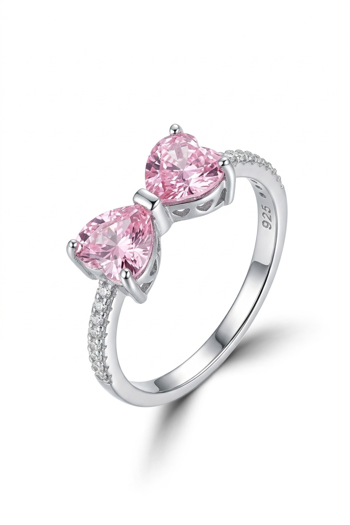 Eternal Bow Grace | Dual Heart-Cut Stones Bow Tie Design 925 Sterling Silver Ring