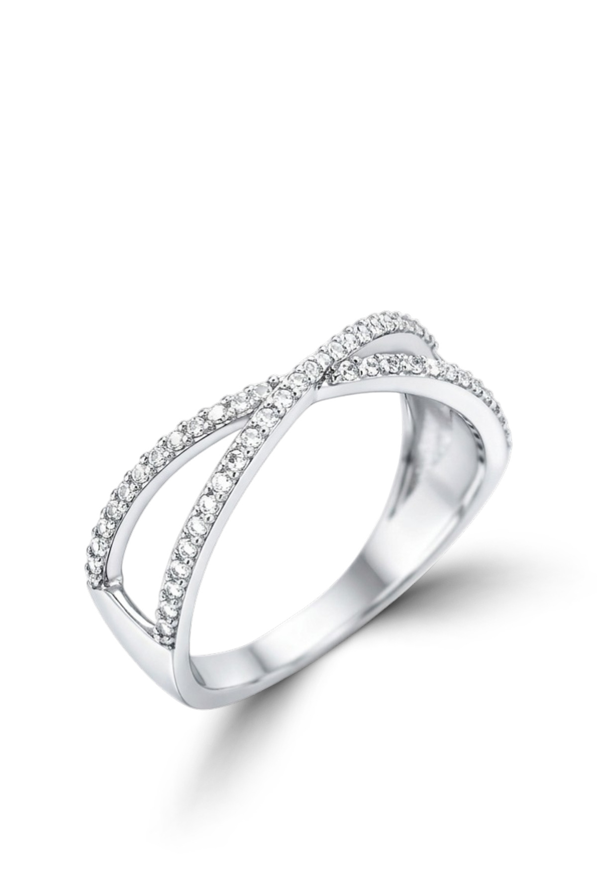 Infinity Cross Elegance | Modern Criss-Cross X-Design with Delicate Pave Setting 925 Sterling Silver Ring