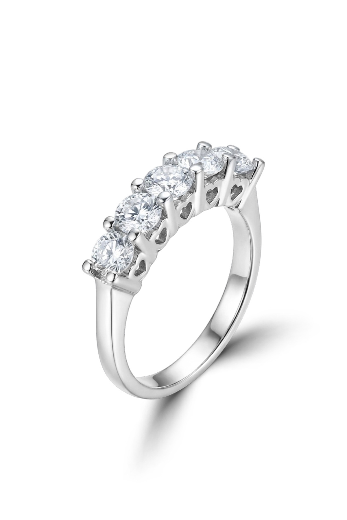 Five-Stone Serenity | Classic Five-Stone Round-Cut Anniversary Style 925 Sterling Silver Ring
