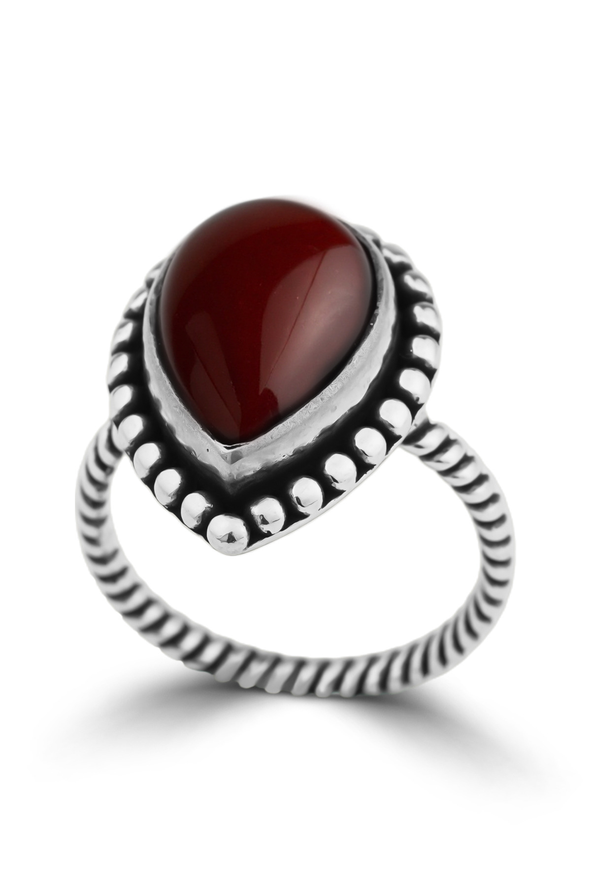 Bohemian Pear | Pear-Cut Stone with Twisted Band Artisan 925 Sterling Silver Ring