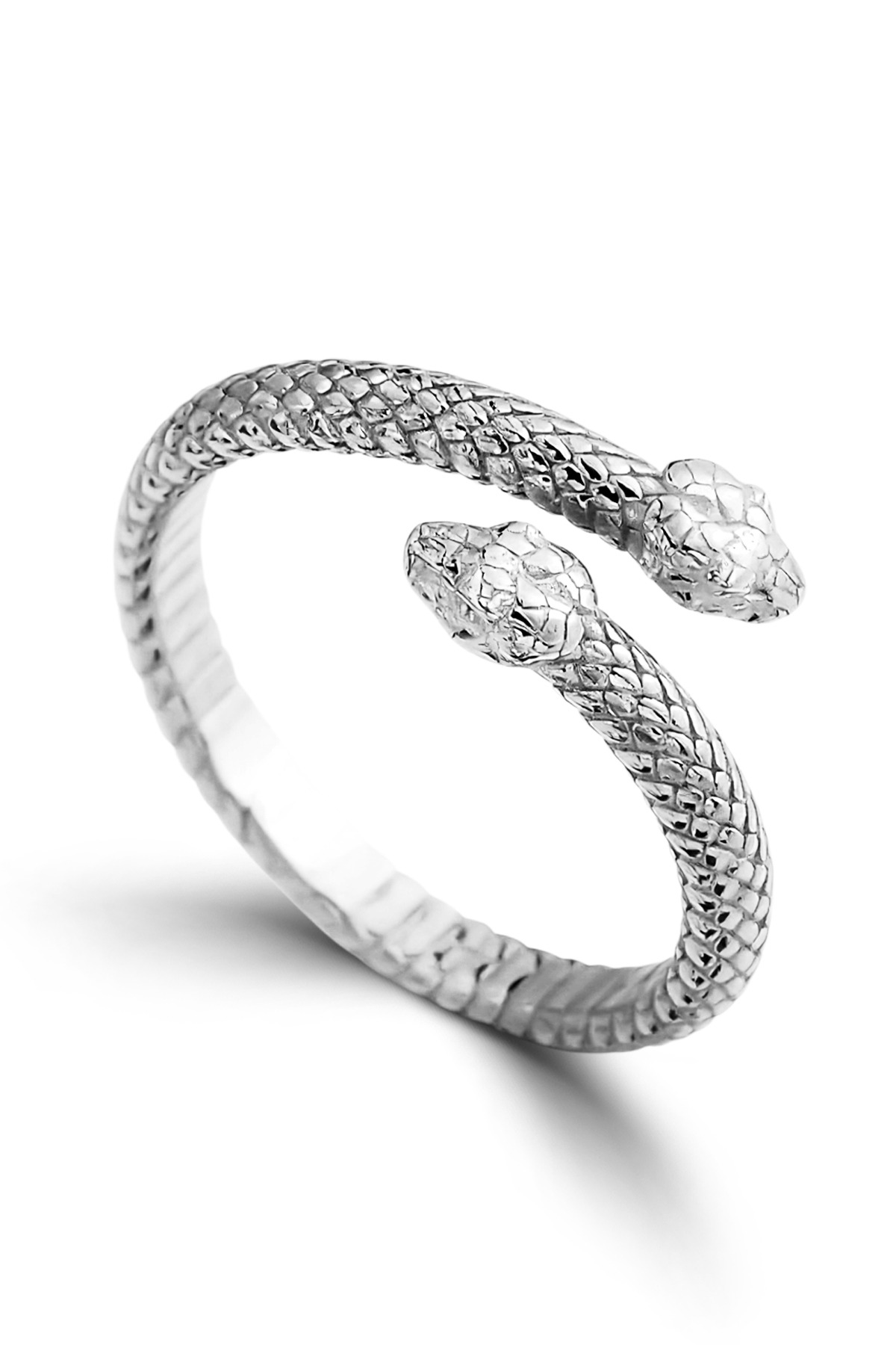 Double Serpent Grace | Dual-Headed Textured Snake Motif 925 Sterling Silver Ring